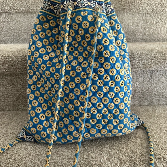 Vera Bradley Blue and Yellow Patterned Drawstring Backpack - Picture 3 of 3